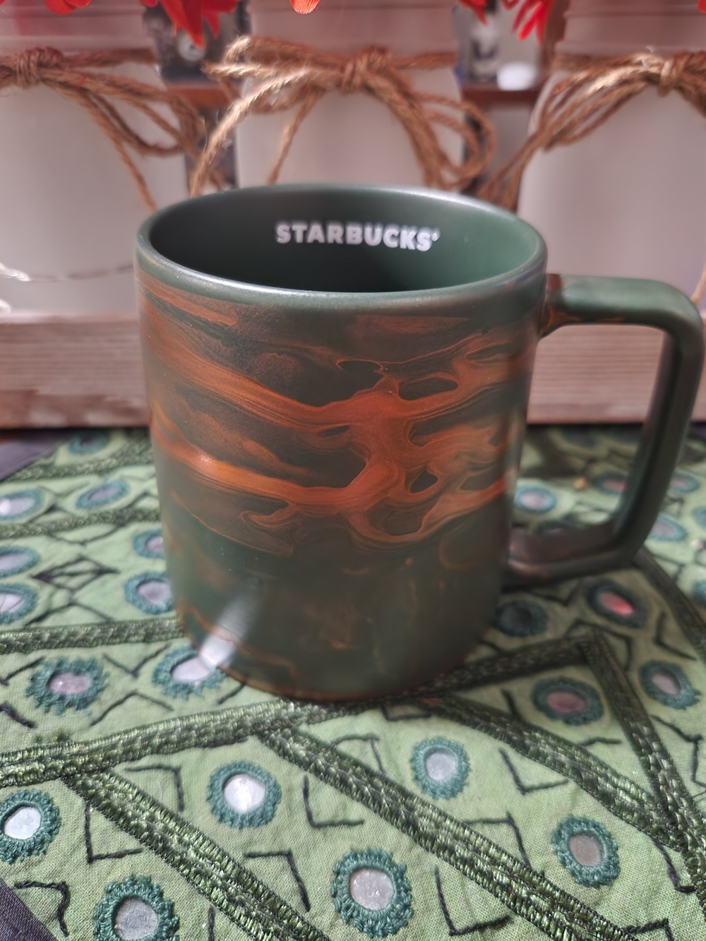 Starbucks Green & Copper Swirl Ceramic Mug